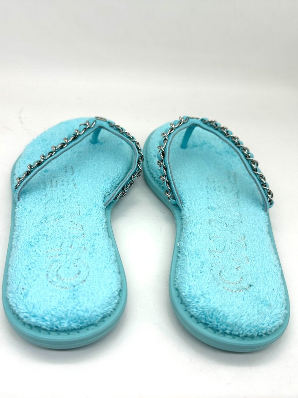 CHANEL 21S Leather Chain Terry Flip Flop Thong Flat Sandals Shoes - Picture 8 of 14